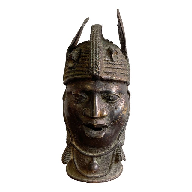 Lost-Wax Head of a Yoruba Oba from the Benin Kingdom, 1950s, Bronze For Sale