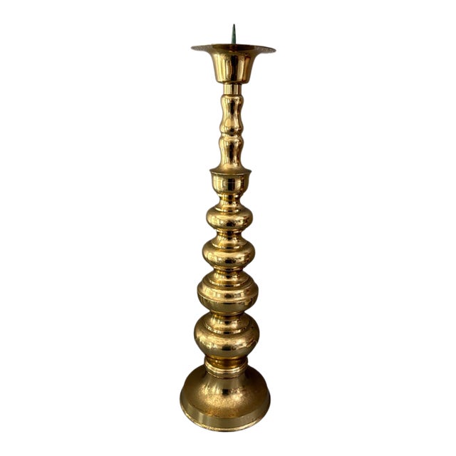Floor Pricket Candlestick 22" Tall Brass 1960s Era Sculptural, Ornate Mid-Century Modern For Sale