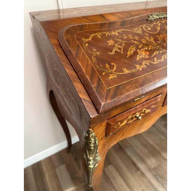 Late 19th Century French Louis XV Style Marquetry Writing Desk With Ormolu Mounts For Sale - Image 4 of 6