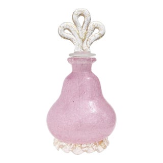 Vintage Seguso Vetri d'Arte Murano Pulegoso Pink Ornate Gold Flecks Stopper Italian Art Glass Perfume Bottle For Sale