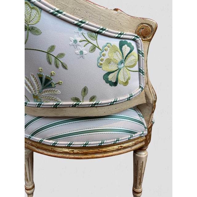 Antique French Painted Frame Chairs Striped Upholstery, Pair For Sale - Image 14 of 15