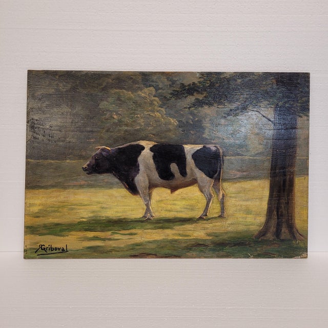 Roger Griboval, Rouen School Cow, 1980s, Oil on Board For Sale - Image 4 of 18