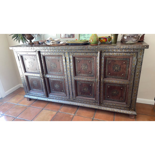 Wood Mid-Century Modern Hardwood Buffet/Sideboard With Hammered Brass For Sale - Image 7 of 12