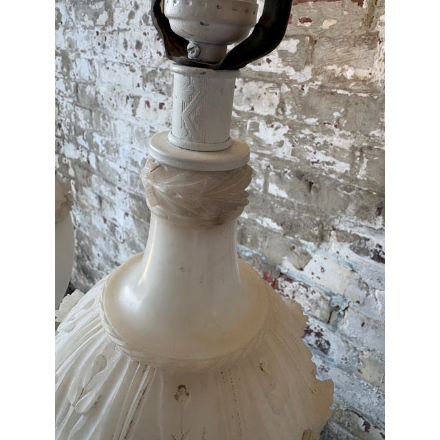 Vintage Carved Alabaster Table Lamps - a Pair For Sale - Image 9 of 13