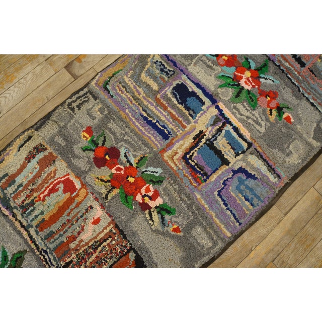Early 20th Century 1930s Multicolor Floral Folk Art Antique American Hooked Rug 2'3" X 17'8" Handknotted Wool Carpet For Sale - Image 5 of 6