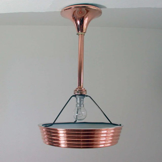 1930s French Art Deco Copper and Satin Glass Flush Mount Pendant, 1930s For Sale - Image 5 of 12