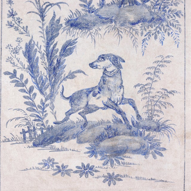 White A Set of Vintage-Style Blue-and-White French Chinoiserie Four-Panel Hanging scrolls.Framed. For Sale - Image 8 of 16