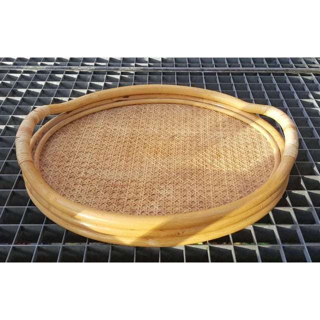 Mid-Century Viennese Weave Bamboo Tray For Sale - Image 4 of 5