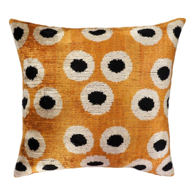 Orange Orbs Silk Velvet Ikat Throw Pillow Cover, 20 X 20 For Sale