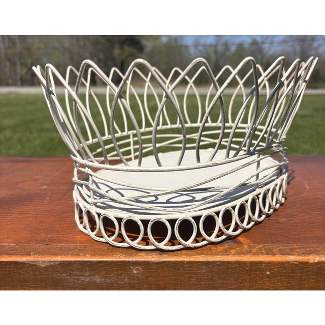 1980s French Country White Wire Basket Cachepot Planter For Sale In Louisville - Image 6 of 10