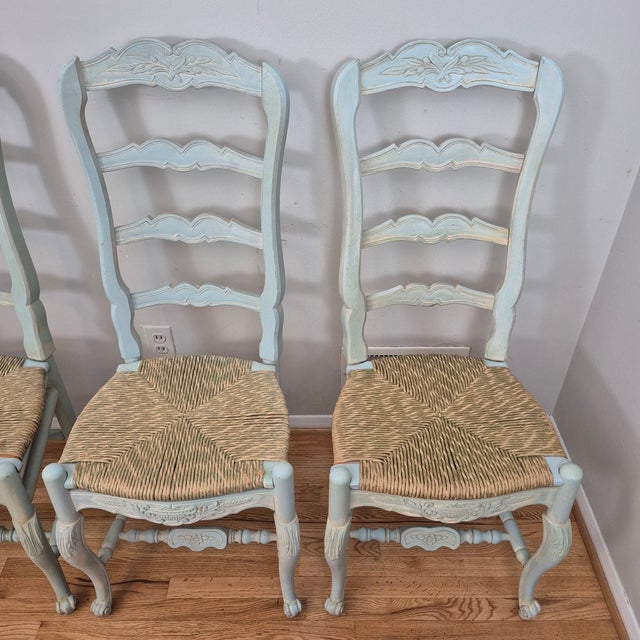 Habersham Furniture Late 20th Century Habersham Plantation French Country Painted Ladder Back Rush Seat Dining Side Chairs, Assembled Set of 6 For Sale - Image 4 of 18