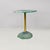 Italian post modern small round white, gold and light blue dining table in ceramic with engraved design and brass,...