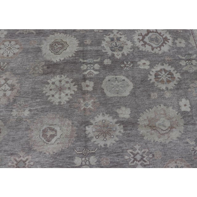 Textile Large Turkish Oushak Rug in Soft Gray, Ivory, and Taupe With Floral Motifs For Sale - Image 7 of 16