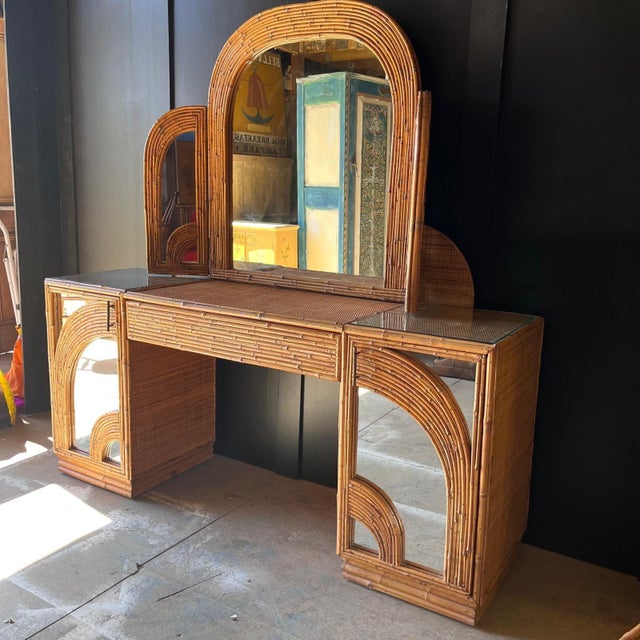Vintage Bamboo Dressing Table with Bamboo Framed Mirror For Sale - Image 16 of 16