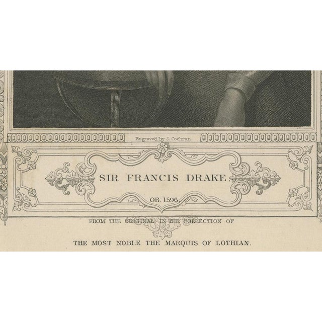 Paper Antique Portrait of Sir Francis Drake Tallis, 1850 For Sale - Image 7 of 9