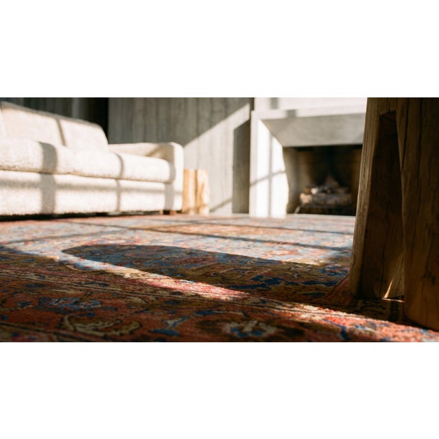 Cornflower Blue 1900s Blue Geometric Antique Persian Sultanabad Rug 10'8" X 16'4" Knotted Pile Wool Carpet For Sale - Image 8 of 9