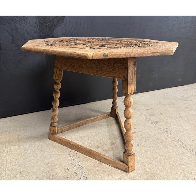 Carved Oak Cricket Table, 1910 For Sale - Image 3 of 11