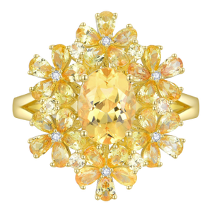 Nina Zhou 5.06ctw Yellow Sapphire Citrine Diamond Blossom Cocktail Ring, Size 6 in 14k Gold (All Sizes Available)