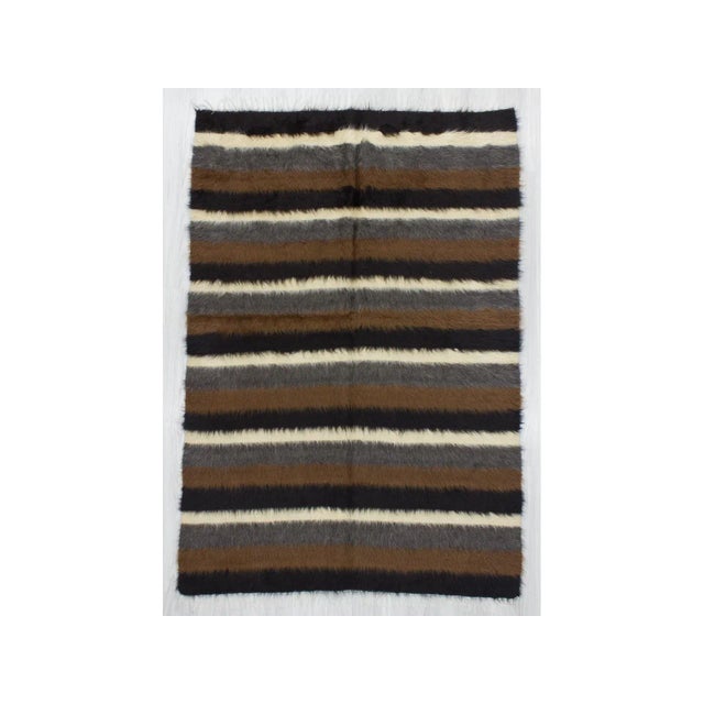 1960s Vintage Turkish Black Striped Blanket Kilim Rug - 4′6″ × 6′6″ For Sale In Los Angeles - Image 6 of 6