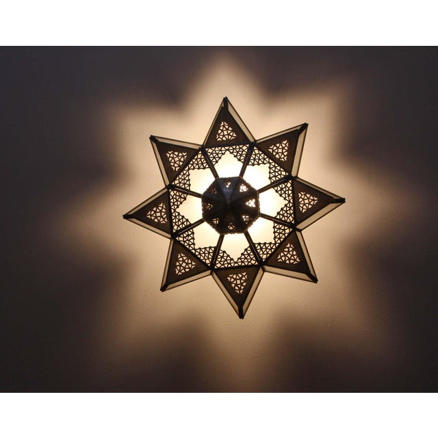 Moroccan Moorish Star Shape Frosted Glass Lantern Light Shade For Sale - Image 16 of 17