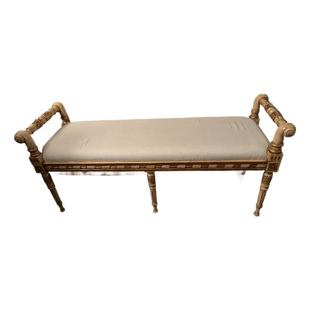 Antique Louis XVI Style Wooden Carved Bench For Sale