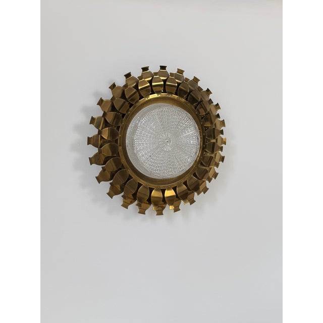 1960s Vintage Brass and Pressed Molded Glass Wall Sconce, Sweden, 1960 For Sale - Image 5 of 11