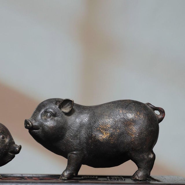 Vintage Pair of Gilt Bronze Pig Figures - Chinese Zodiac Sculptures For Sale In Los Angeles - Image 6 of 9