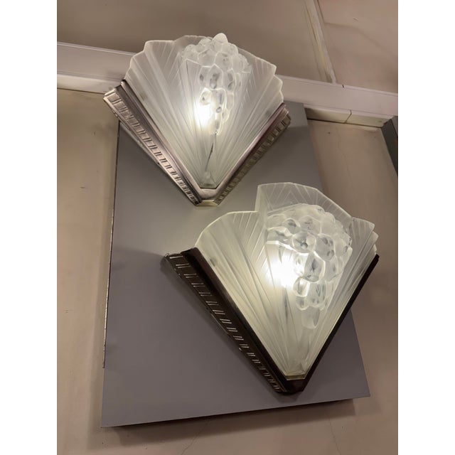 Art Deco Wall Sconces in Nickel-Plated Bronze from Petitot, 1930, Set of 2 For Sale - Image 4 of 18
