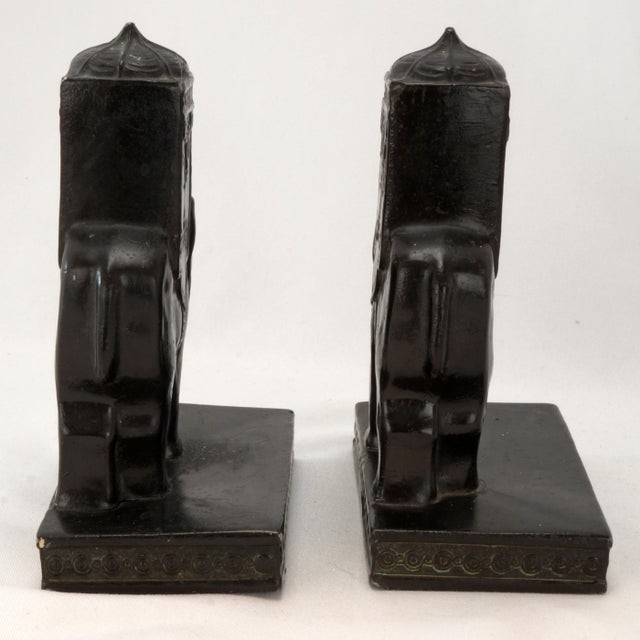Art Deco Pair of Ronson Howdah Elephant Bookends 1923 For Sale - Image 3 of 11