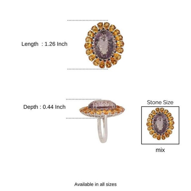 Handcrafted Multi-Gemstone Sunflower Ring in Solid Sterling Silver, Size 7.5 For Sale - Image 14 of 16