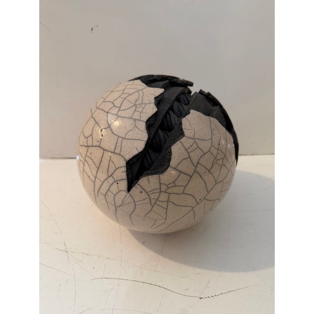 Vintage Michael Mick Raku Ceramic Sphere Sculpture For Sale - Image 4 of 9