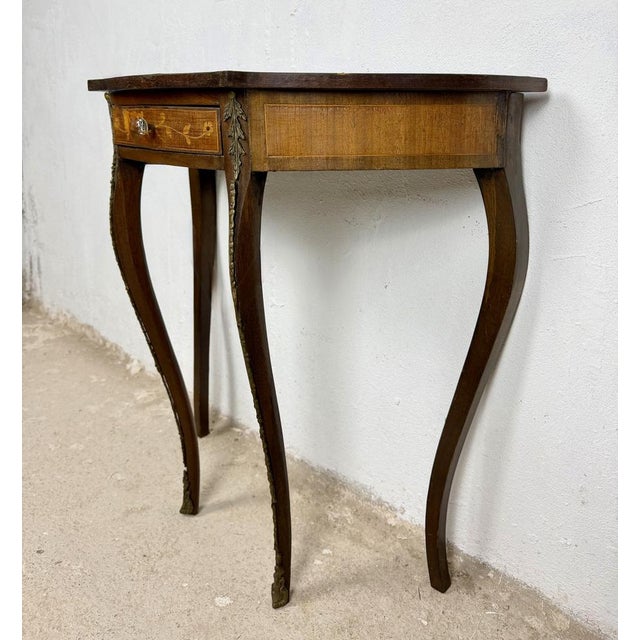 Louis XVI French Marquetry Console Table with Bronze Mounts, 1950 For Sale - Image 12 of 14