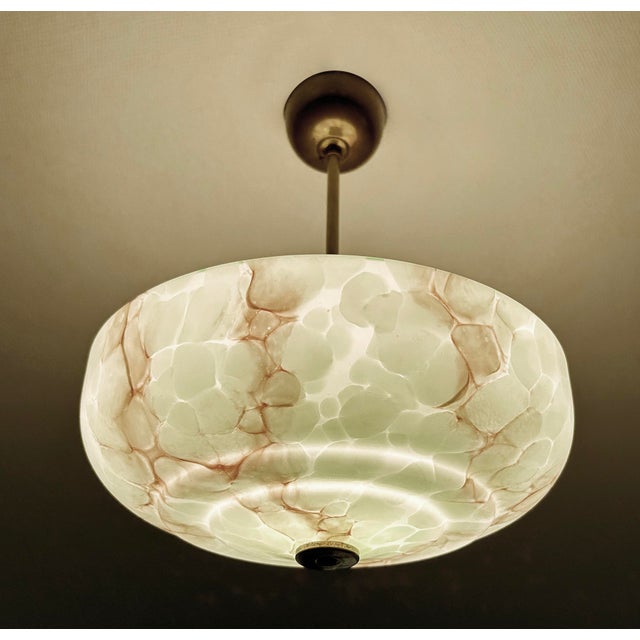 Art Deco Pendant Light in Green Marble Glass, 1930s For Sale - Image 9 of 18