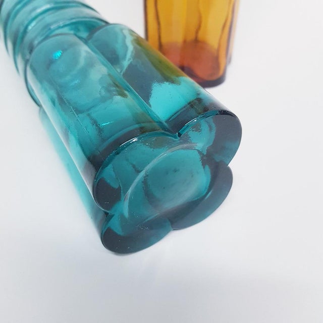 Blue Italian Abstract Glass Bottles from Empoli, Set of 2 For Sale - Image 8 of 14
