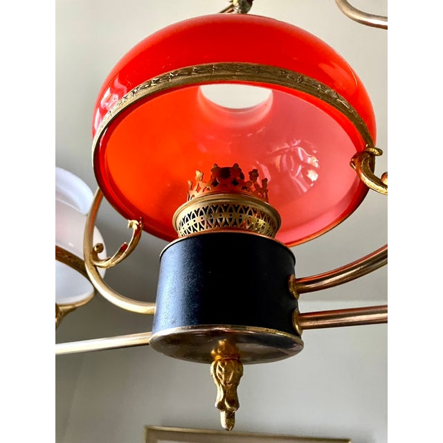 Glass Neoclassical Gilt Chandelier with White and Orange Domes, 1950 For Sale - Image 7 of 13