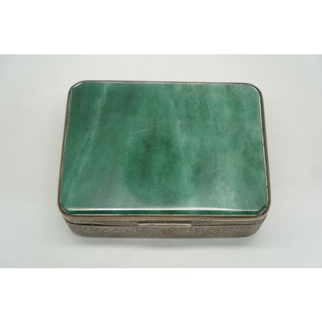 Antique Continental Silver Plate Green Jade Keepsake Trinket Snuff Box 4" For Sale - Image 11 of 15