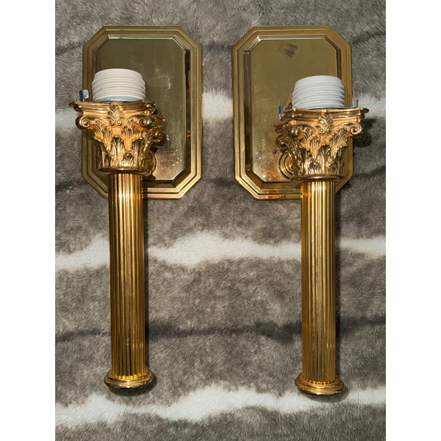 1980s Neo-Classical Style Solid Brass Wall Light Sconces - a Pair For Sale - Image 17 of 17