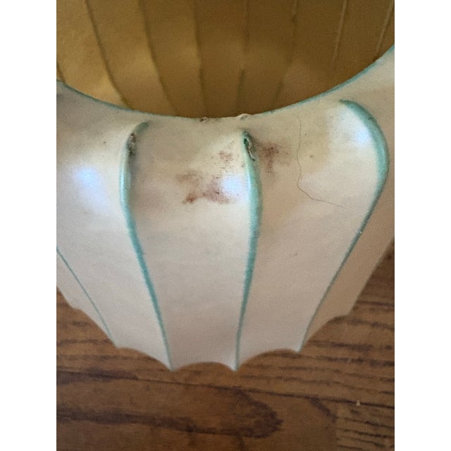 Antique White Vintage Mid-Century Modern Resin and Metal Cocoon Pendant Lamp Shade For Sale - Image 8 of 12