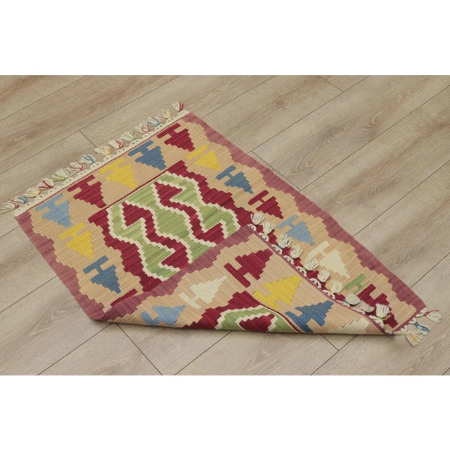 1970s Turkish Vintage Rams Horn Design Ikat Beige Hand Knotted Kilim Rug For Sale - Image 11 of 12