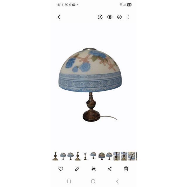 Vintage Table Lamp in Silver and Decorated Opal Glass, 1990 For Sale - Image 4 of 12