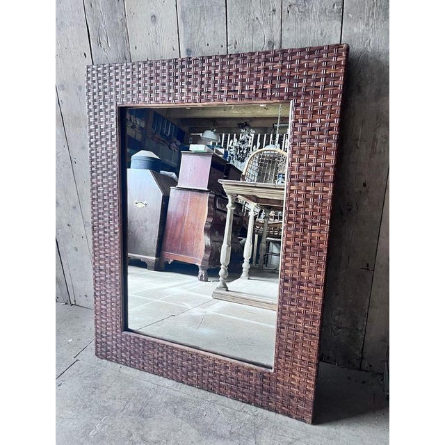 Vintage Wicker Framed Wall Mirror For Sale - Image 12 of 14