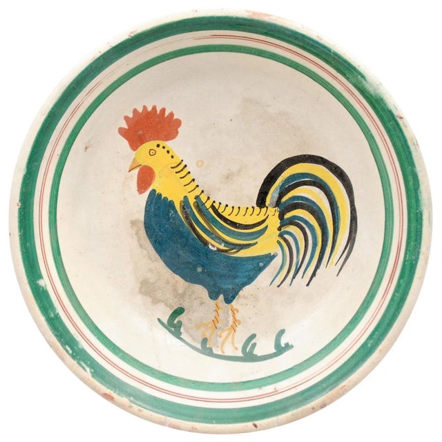 Italian Early 20th Century Pottery Bowl with Rooster Motif & Green Border For Sale - Image 13 of 13