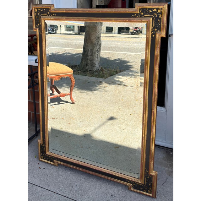 Chinoiserie Regency Style Jerry Solomon Black & Gold Chinoiserie Giltwood Mirror For Sale - Image 3 of 5