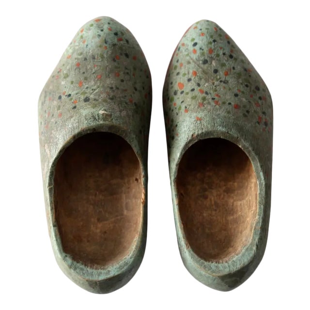 Antique Children's Wooden Clogs Pair For Sale