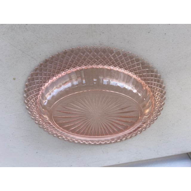 Victorian Vintage Anchor Hocking Pink Depression Glass "Miss America" Oval Serving Bowl For Sale - Image 3 of 4