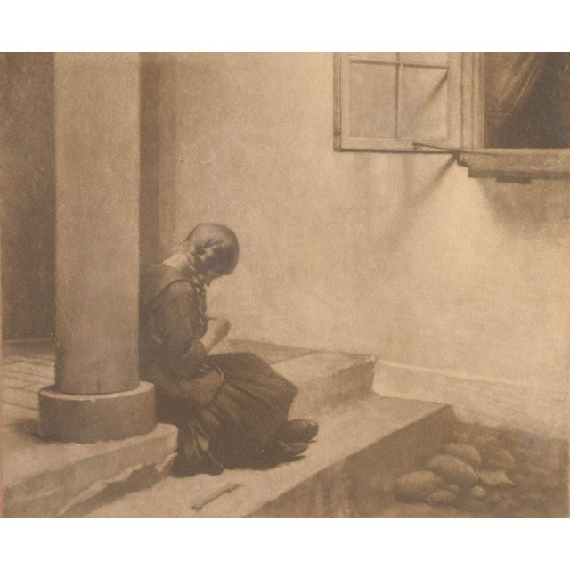 Peter Ilsted, Girl by Column, Early 20th Century, Mezzotint on Paper For Sale