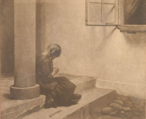 Peter Ilsted, Girl by Column, Early 20th Century, Mezzotint on Paper