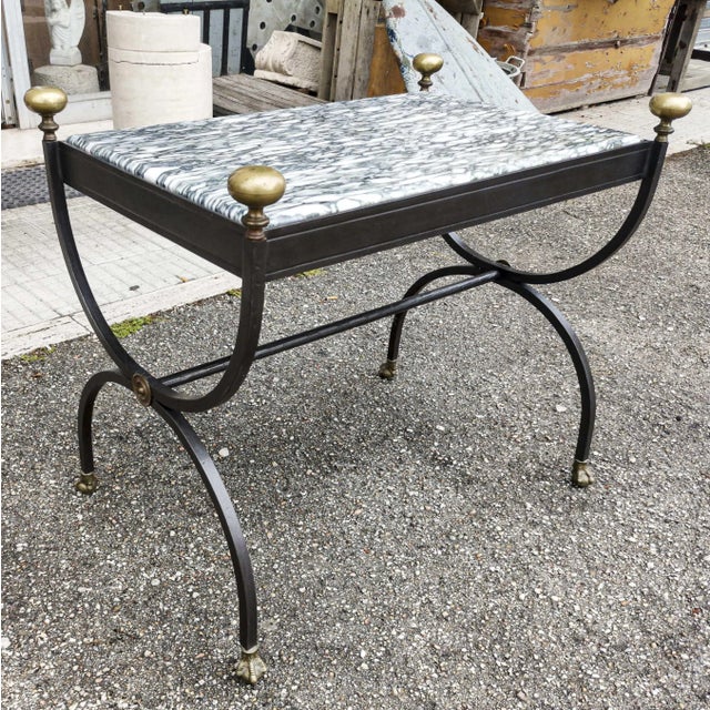 Metal Coffee Table in Wrought Iron & Marble Top, Italy, 1980s For Sale - Image 7 of 8