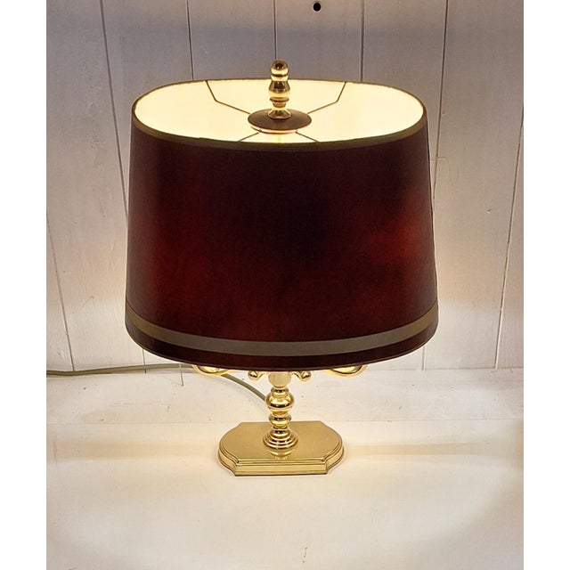 Vintage Table Lamp with Brass Base and Brown-Golden Shade from Schröder & Co., 1970s For Sale - Image 3 of 8