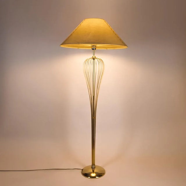Metal German Floor Lamp in the Shape of a Whisk, Gold-Plated Brass, by Bankamp, 1970s For Sale - Image 7 of 8